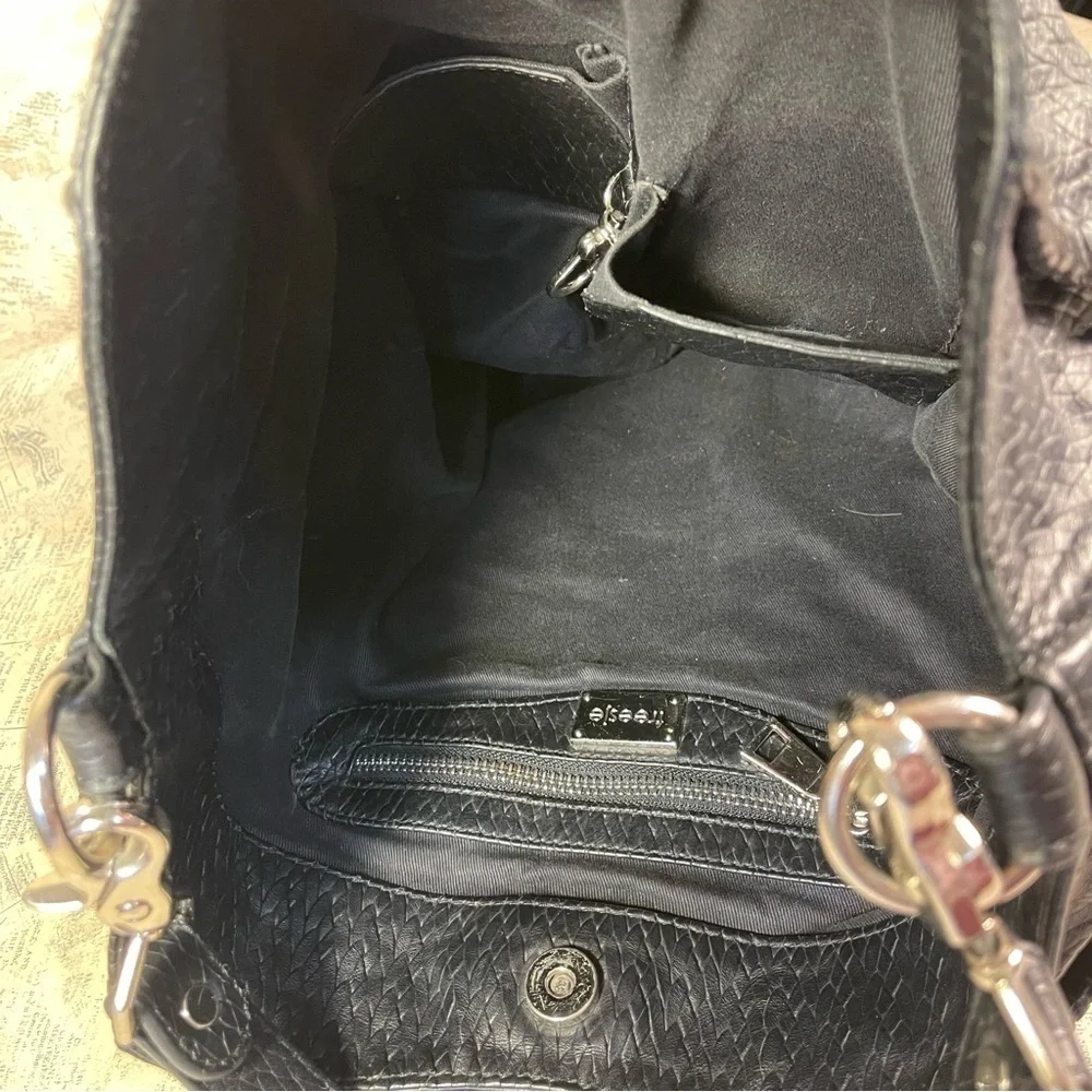 Treesje Black Leather Shoulder Bag Soft Leather Silver Hardware Designer Purse